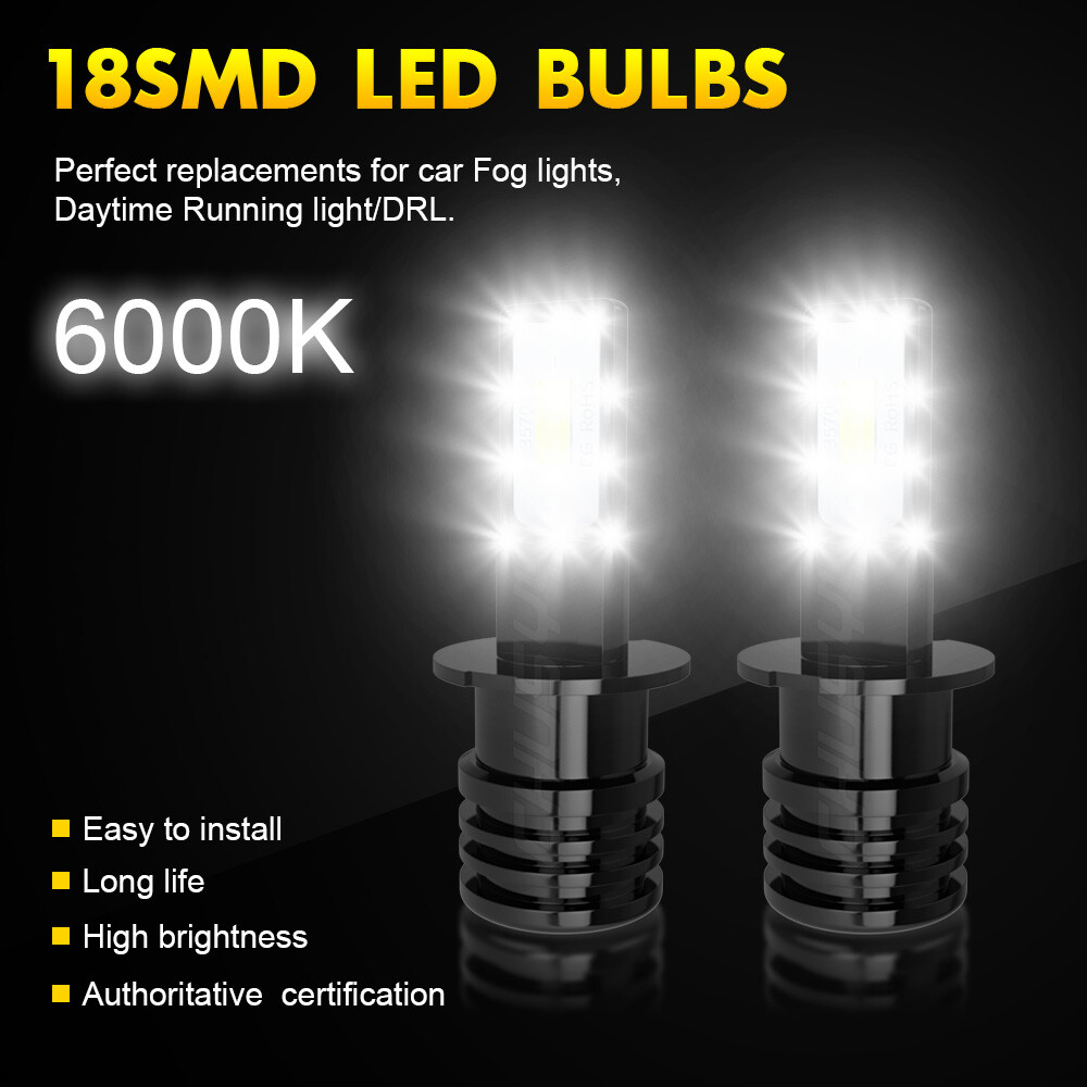 2Pcs H3 LED Fog Light Bulb Conversion Kit Super Bright White DRL Lamp 6000K 200W