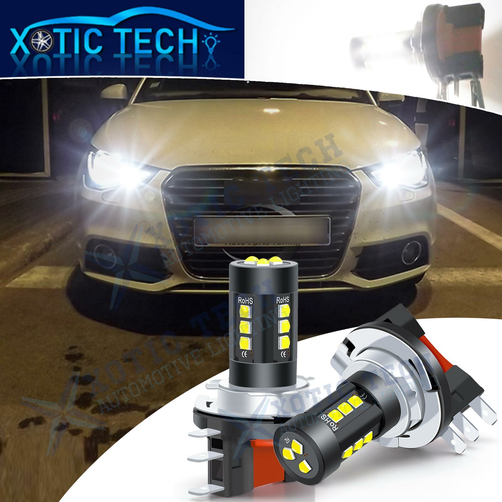 6000K Xenon White 16-SMD H15 High Power 80W LED DRL Daytime Running Light Bulbs