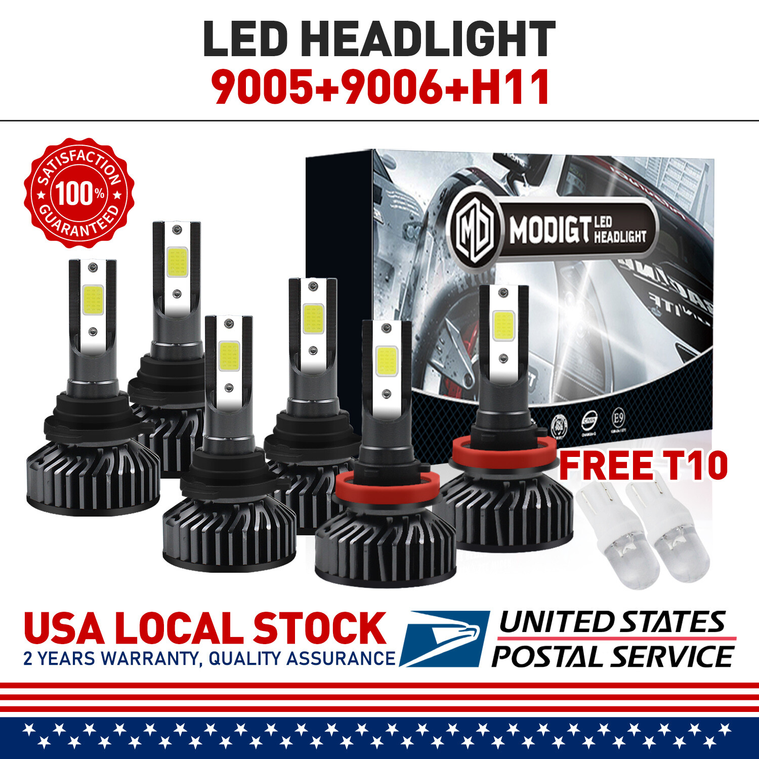 6Pcs 2-Sides Combo 9005+9006+H11 LED Headlight Fog Light Kit High Low Beam Bulbs