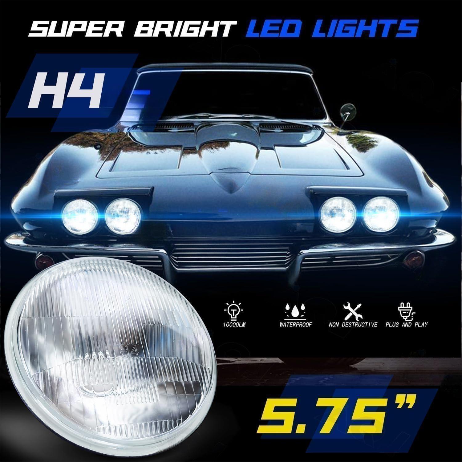 5.75″ 5-3/4 inch LED Headlights Hi/Lo Beam 6500K For Chevy-Corvette 62-82 4x DOT