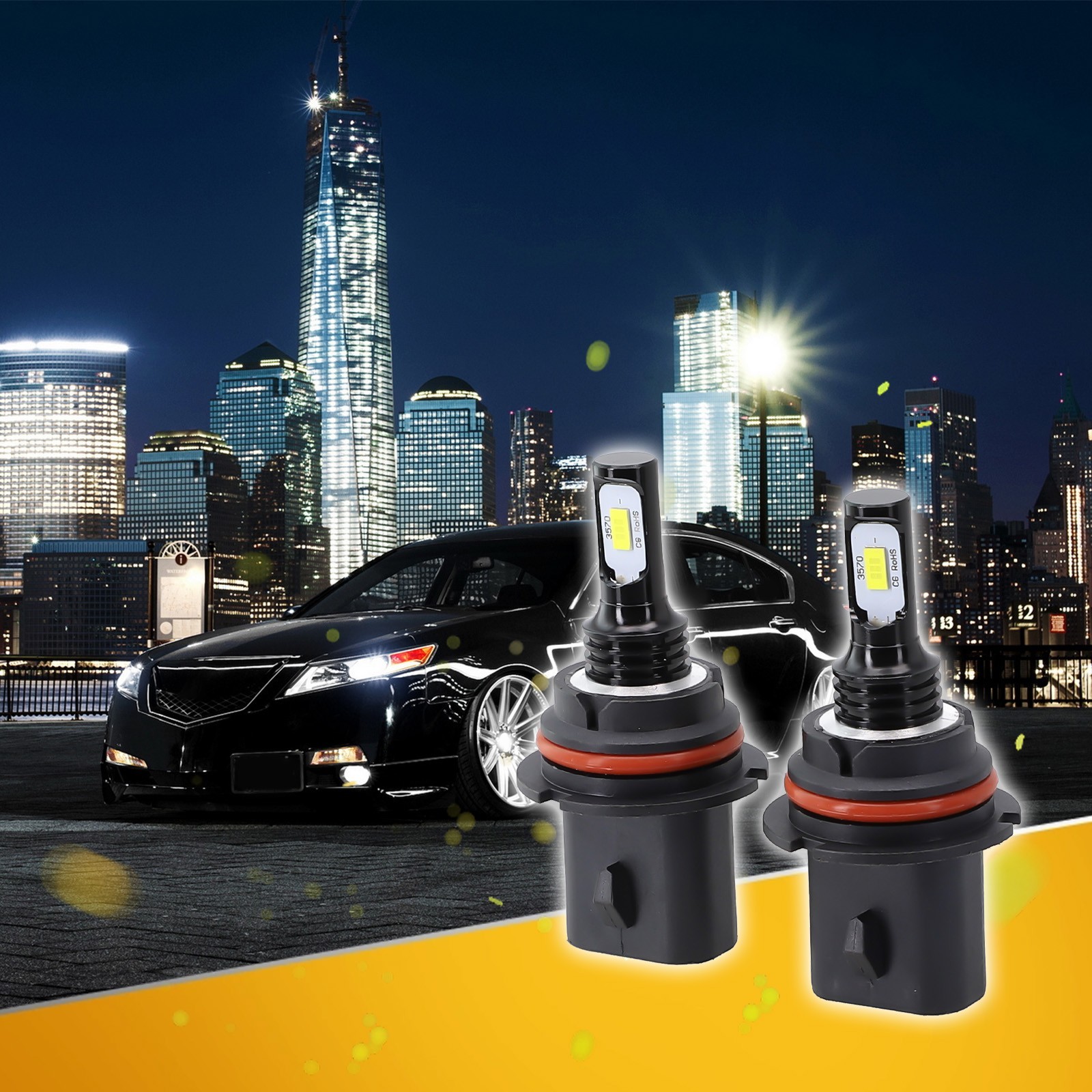 LED Car Headlights Internal Drive Single Beam White Light 2Pcs 50000hrs