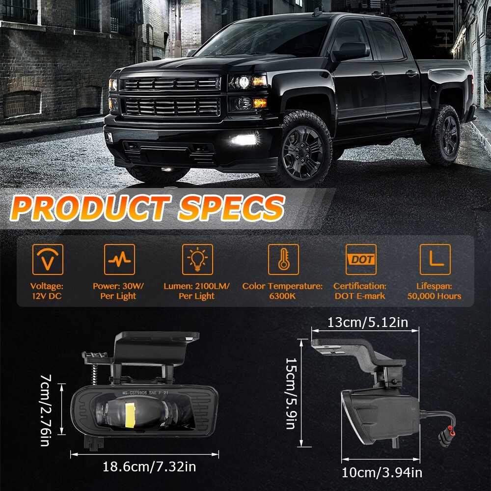 AUXBEAM LED Fog Lights Lamps For Chevy Silverado 1500 2500 1999-2002 3500 01-02