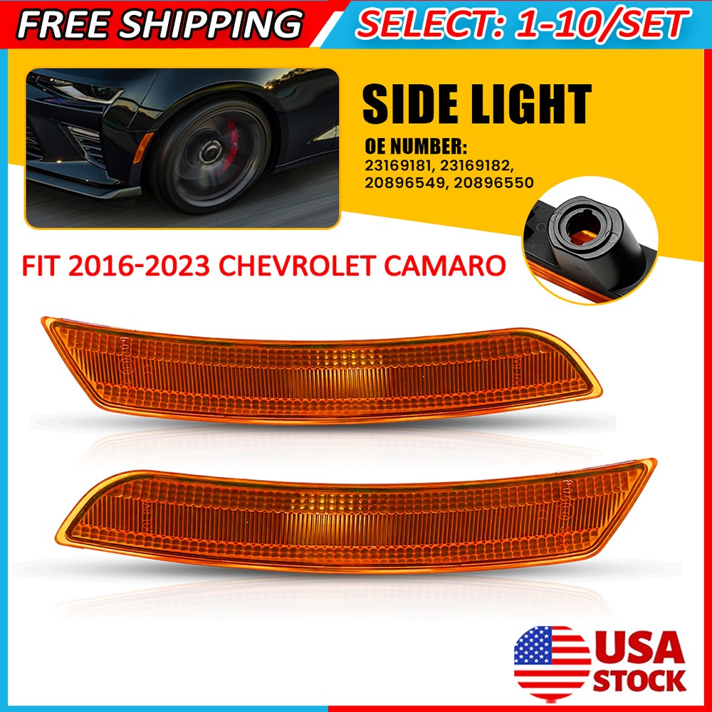 2-20x Bumper Front LED Side Marker Light Covers Amber For 16-23 Chevrolet Camaro