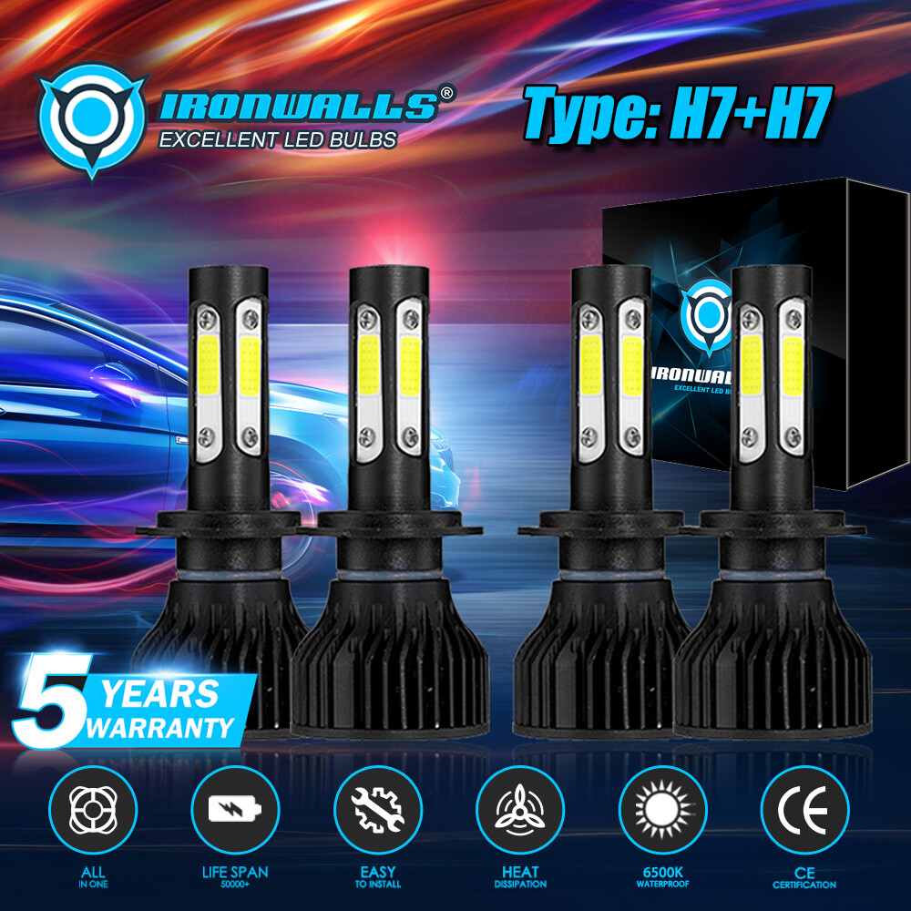 4Sides H7 H7 LED Headlight Bulbs High Low Beam Super Bright White 6000K 360000LM