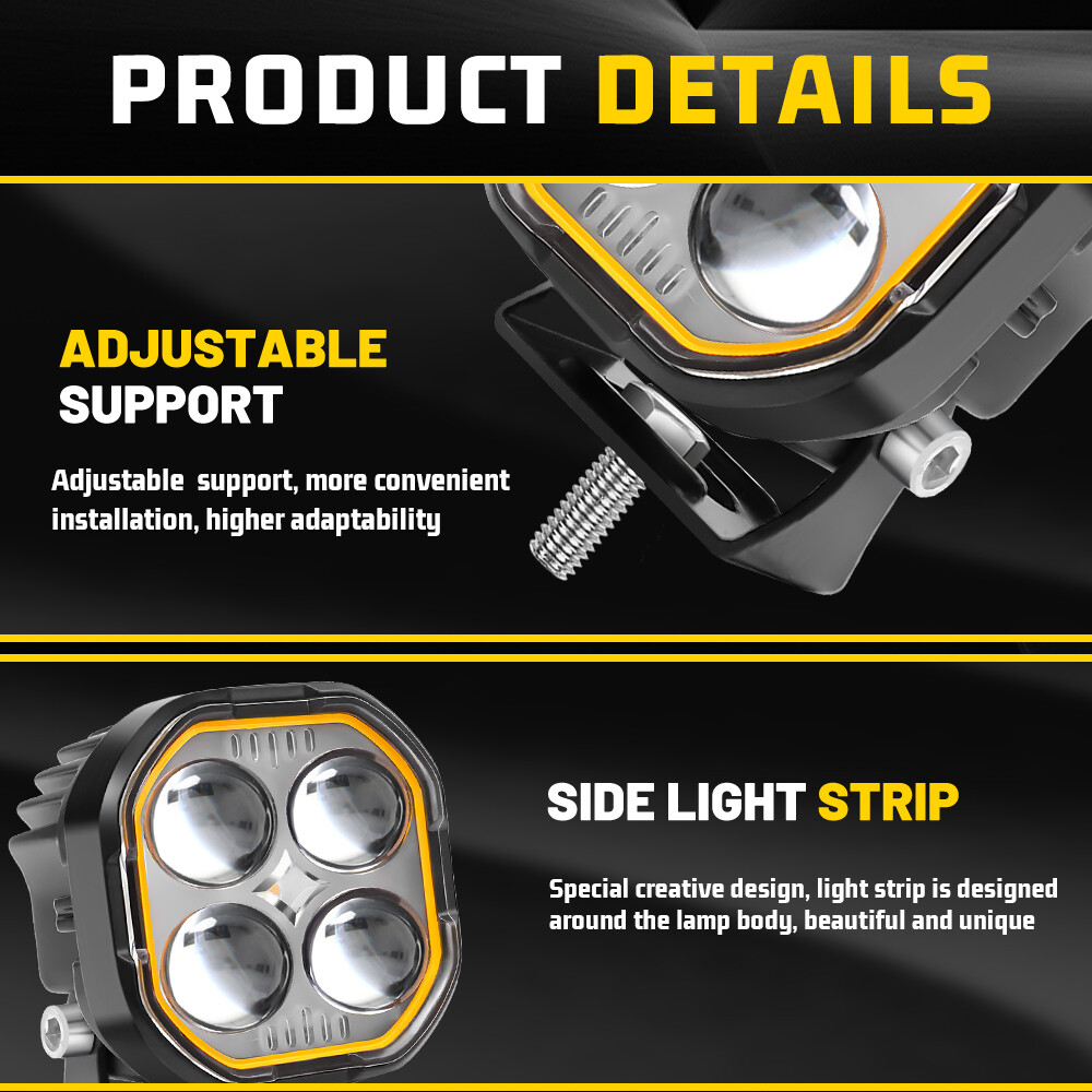 Pair Yellow White Motorcycle LED Spot Light Auxiliary Headlight Fog Driving Lamp