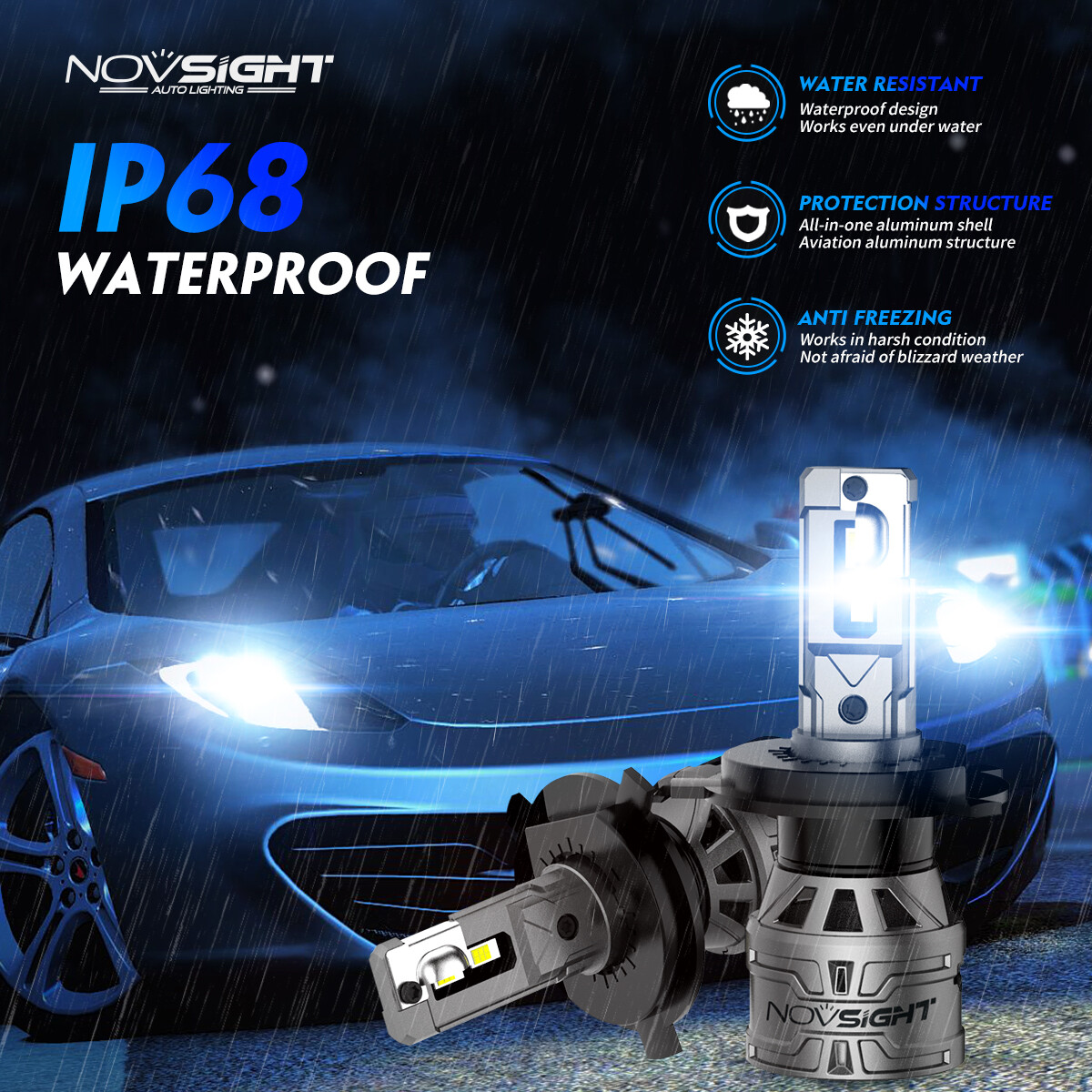 NOVSIGHT 13000LM LED Headlight Bulbs Kit High Low Beam 6500K White Super Bright
