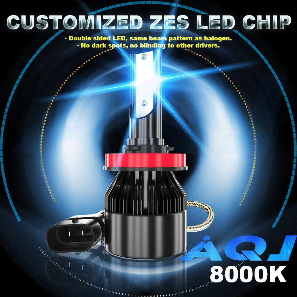 4PCS Mini Combo 9005+H11 LED Headlight Kit High Low Beam Bulbs Ice blue 8000K