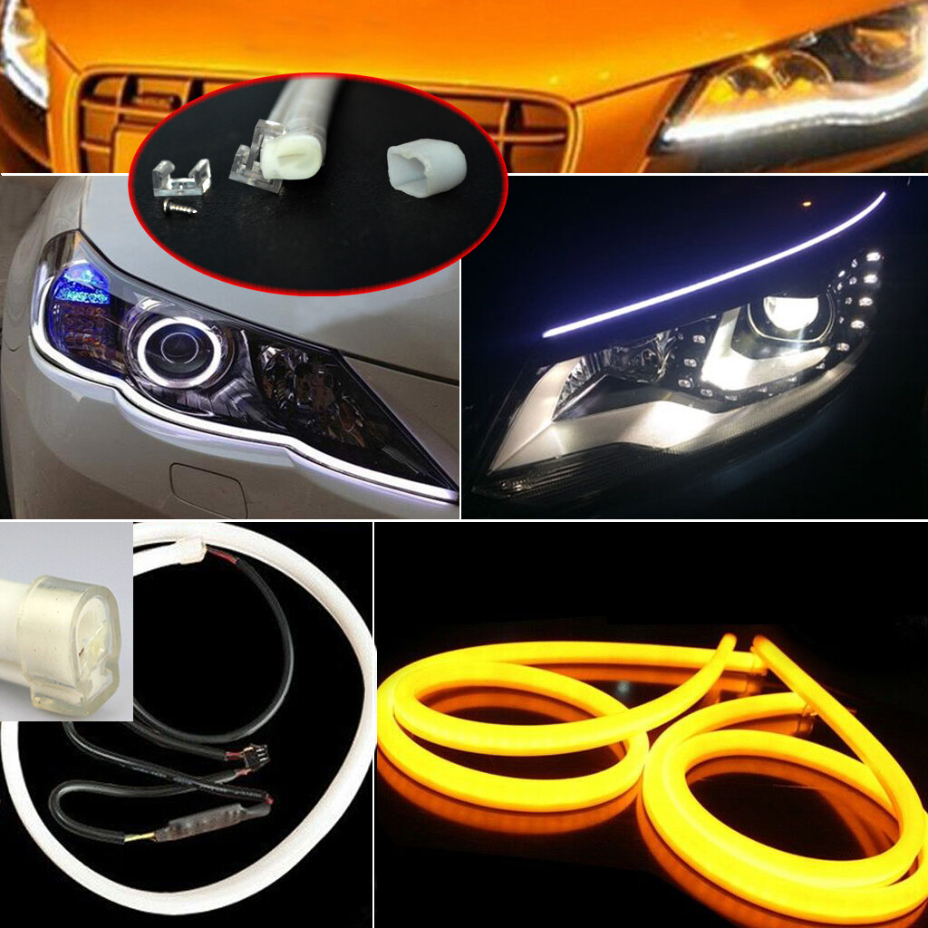 2x 45cm DIY Switchback White Amber LED DRL Car Daytime Running lights Strip Tube