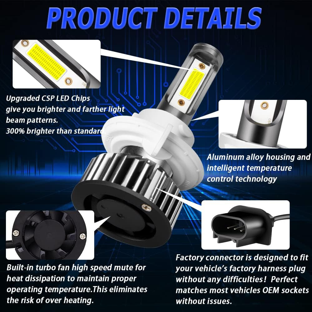 For 2004-2014 Ford F150 6000K LED Headlight Hi/Lo +Fog Light 4 Bulbs Combo kit