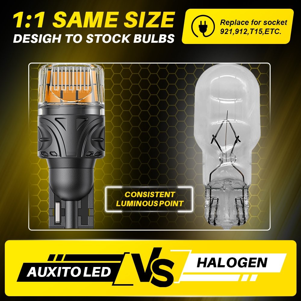 AUXITO LED Backup Reverse Light Bulb 921 912 T15 Super Bright Amber Yellow BRS C