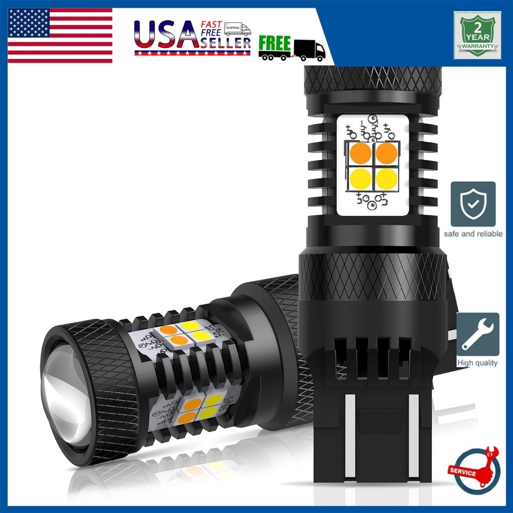 1/2set LED Turn Signal Parking/DRL Light 7443 7440 Switchback Amber White 2800LM