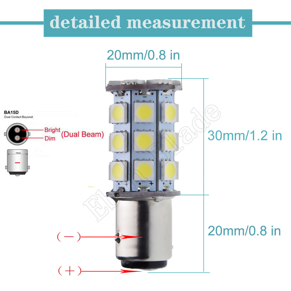 2x 6V BA15D LED Car Light 27SMD Tail Brake Stop Bulb Dual Beam Lamp White 6 Volt