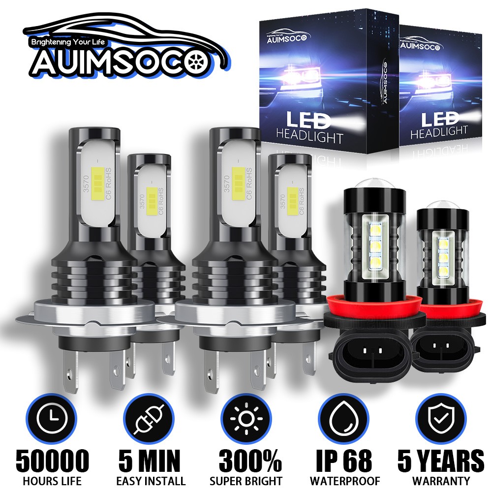 H7+H7+H11 Combo Mini LED Headlight Bulbs High Low Beam fog Light 6000K Lamps