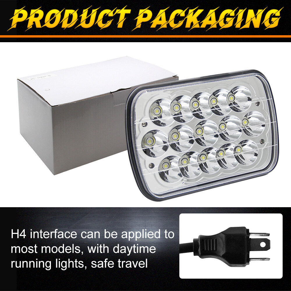 For Ford E-150 E-250 E-350 H6054 Pair 7×6″ 5×7 LED Headlights Sealed beam Square
