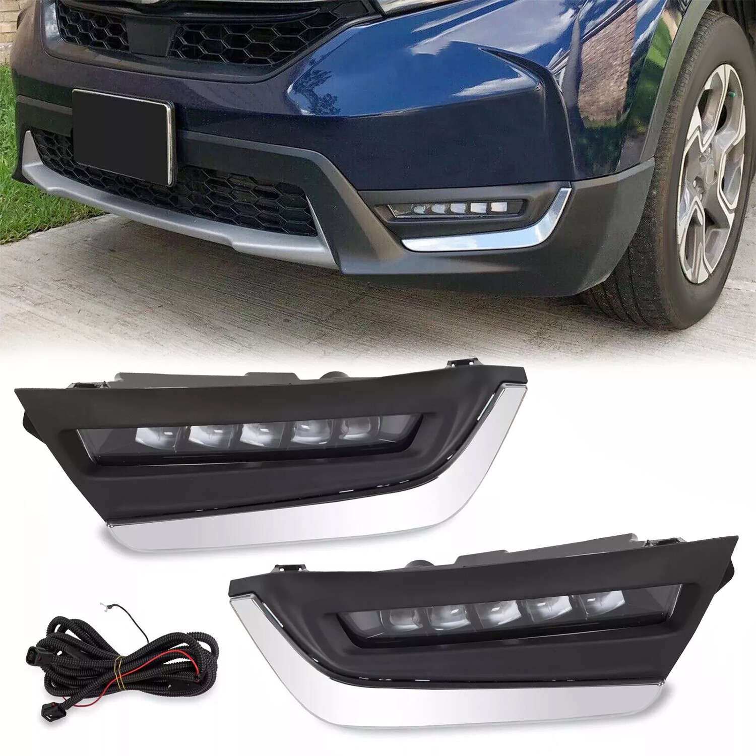 Pair LED Daytime Running Fog Lights w/Brackets For Honda CRV CR-V 2017 2018 2019