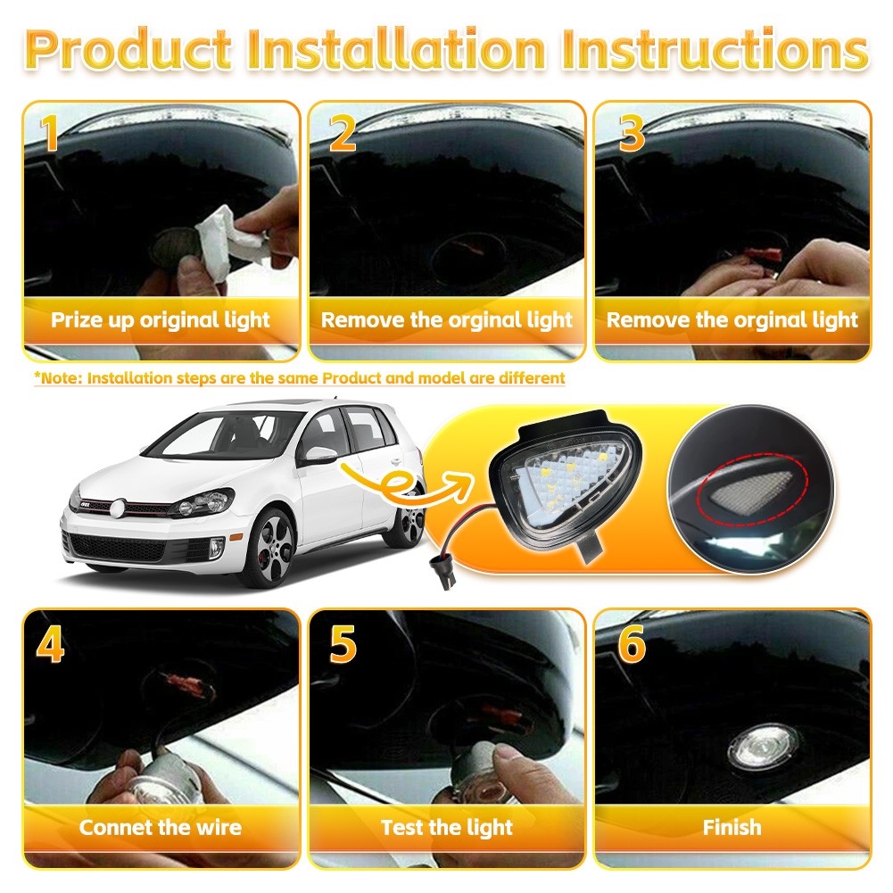 2Pcs For Volkswagen MK6 Golf GTi 2008-2014 LED Under Mirror Side Puddle Lights
