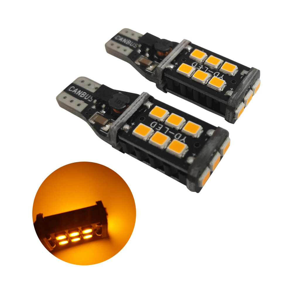2X Amber Yellow T15 2835 15LED Car Indicator Turn Signal Wedge Light Bulb 10-30V