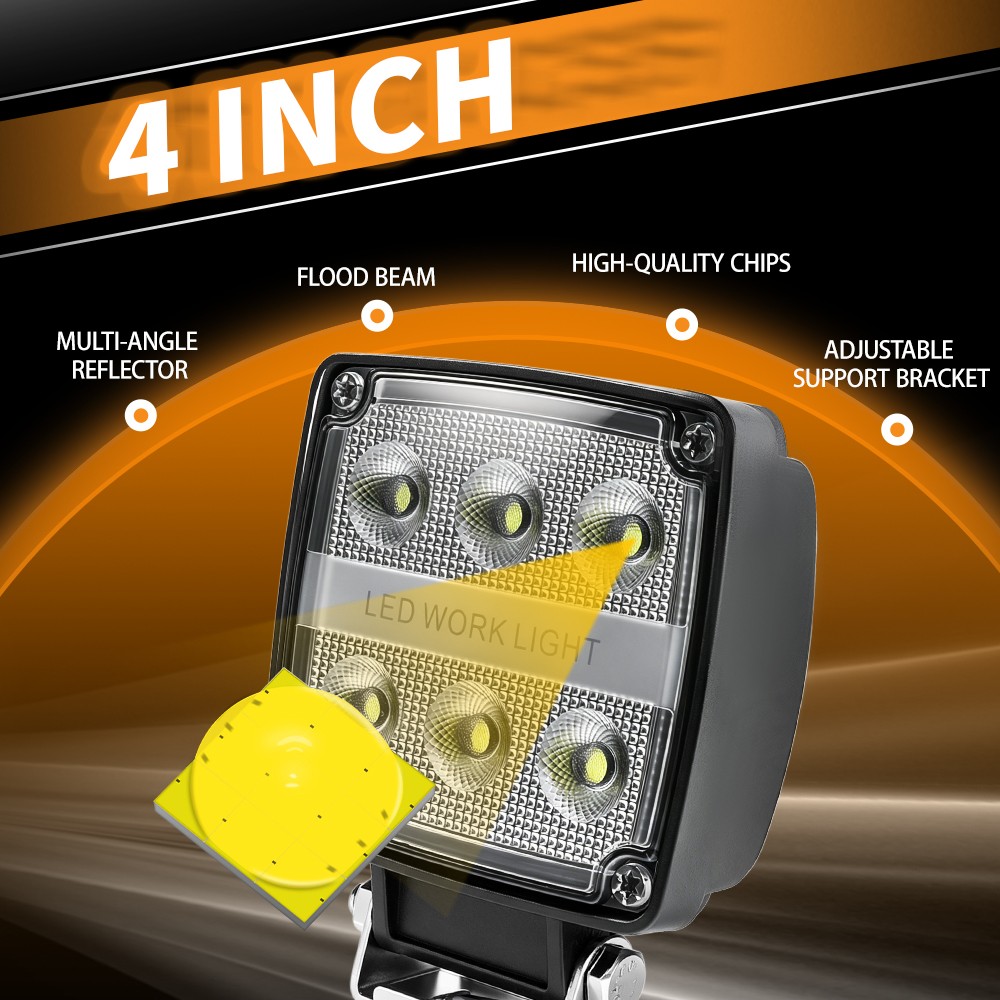 2pcs 4″Inch LED Work Flood Light fit Truck Tractor Forklift Loader Dustproof 12V
