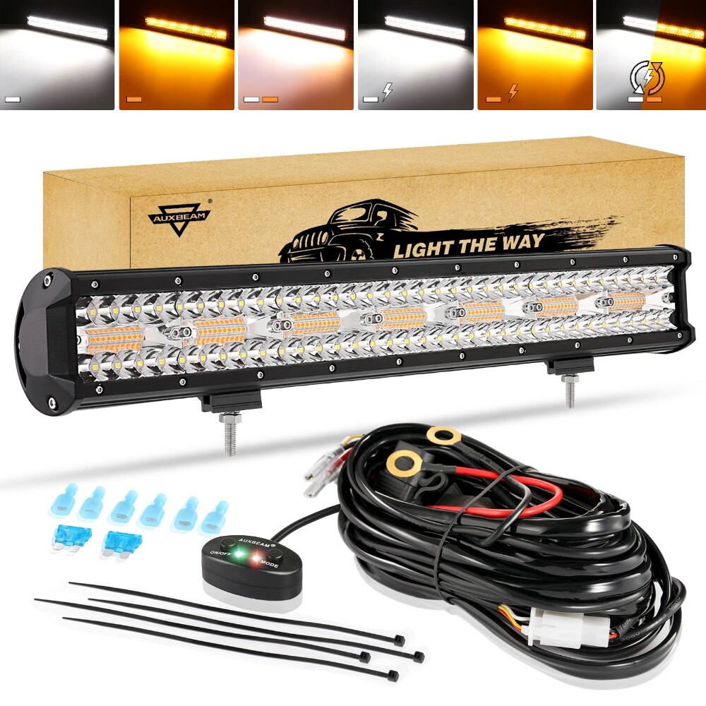 AUXBEAM 20″ LED Work Light Bar Strobe Flash Amber for Jeep Wrangler JK TJ CJ YJ
