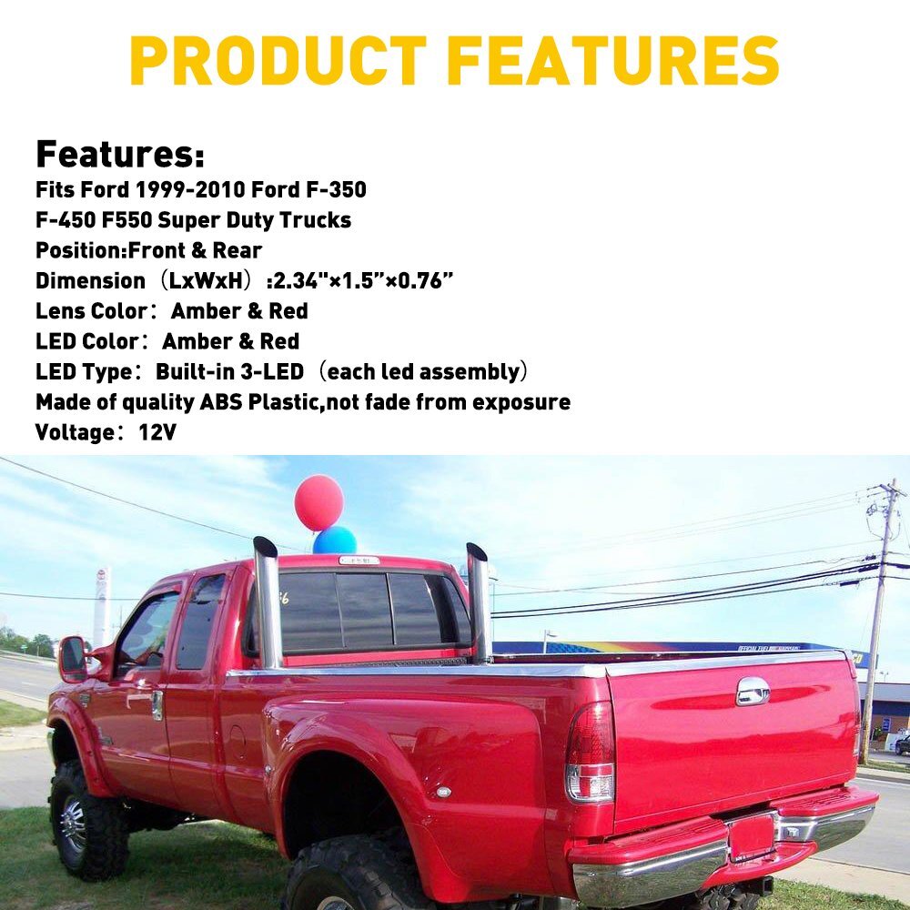 4PCS Amber/Red Side Fender Marker Dually Bed LED Light For 99-10 Ford F350 F450
