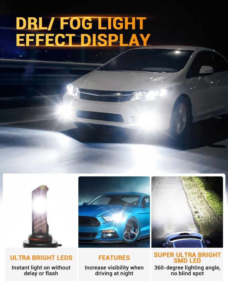 AUXBEAM 9005 LED Headlight Super Bright Bulbs White 6500K 8000LM High/Low Beam