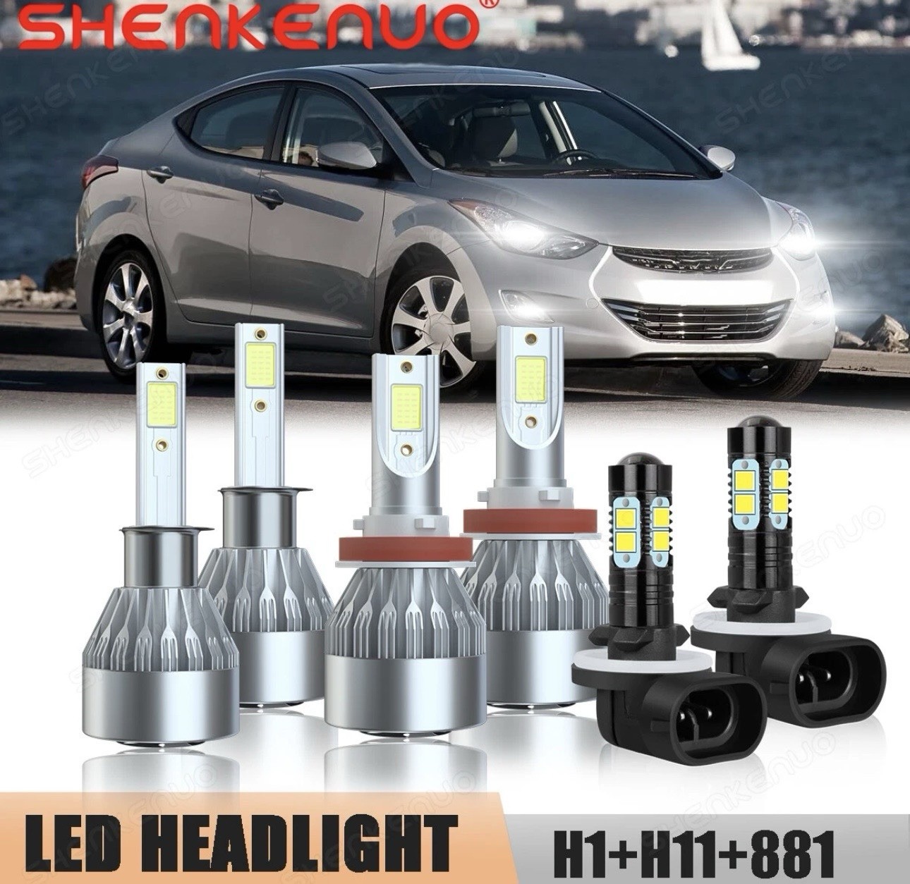 H1 H11 881 White LED Headlight High Low Beam Fog Light 6x Bulbs