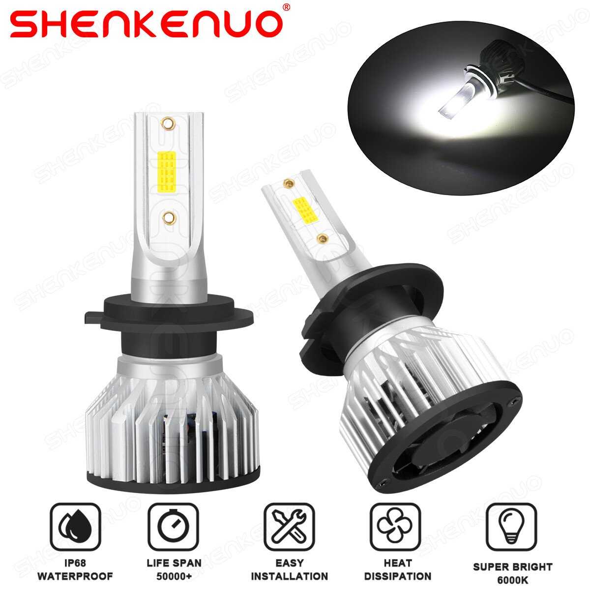 For Yamaha YZF-R6 2003-2015 YZF-R1 2007-2014 H7 LED Headlight Bulbs 6000K White