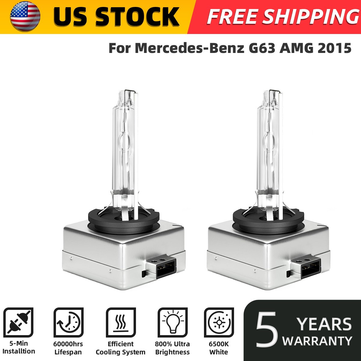 2PCS For Benz G63 AMG 2015 D1S Xenon HID Headlight Bulbs High&Low Beam 6000k