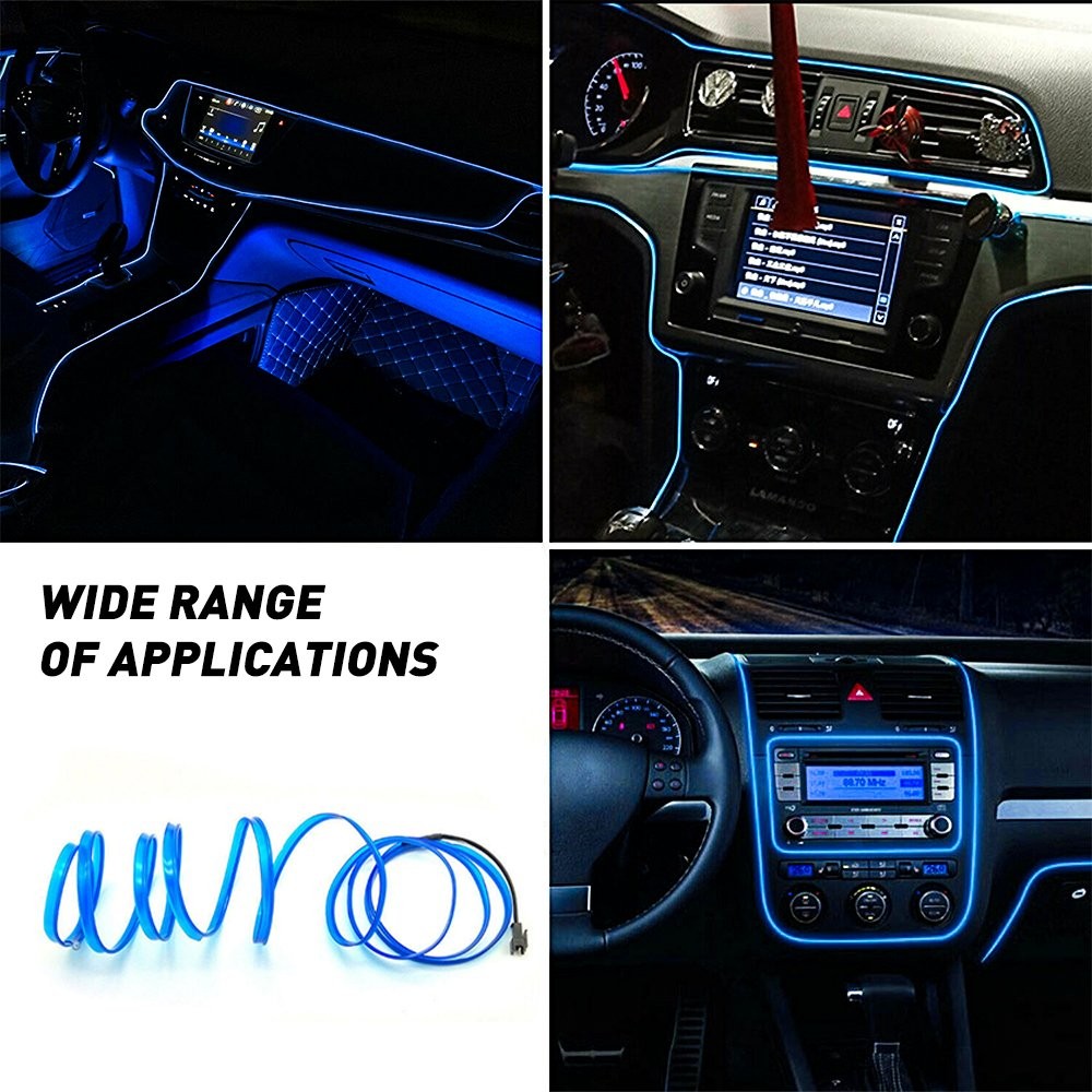 12V USB Blue LED Light Glow EL Wire String Strip Car Interior Decor 16.4ft EOA