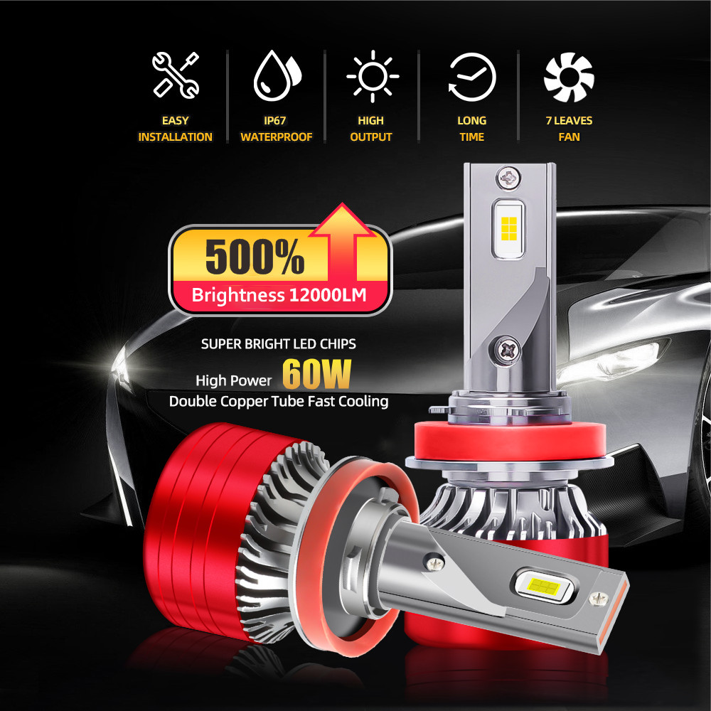 H11 LED Headlight Bulbs DC9-30V 70W 20000LM 6500K Cool White 500% Brighten H8 H9
