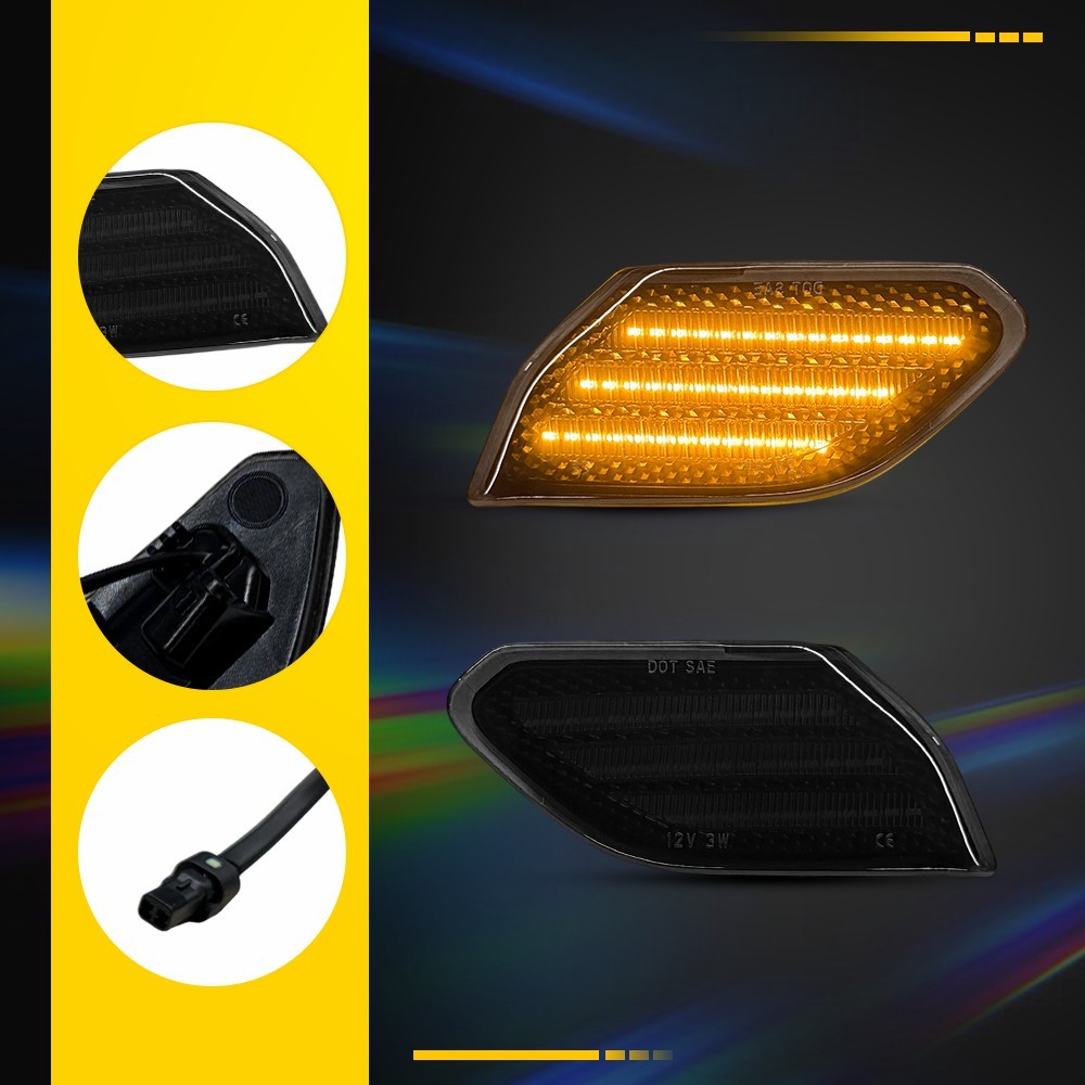 4PC Smoked Lens LED Side Marker Light Fender For 2018-26 Jeep Wrangler Gladiator