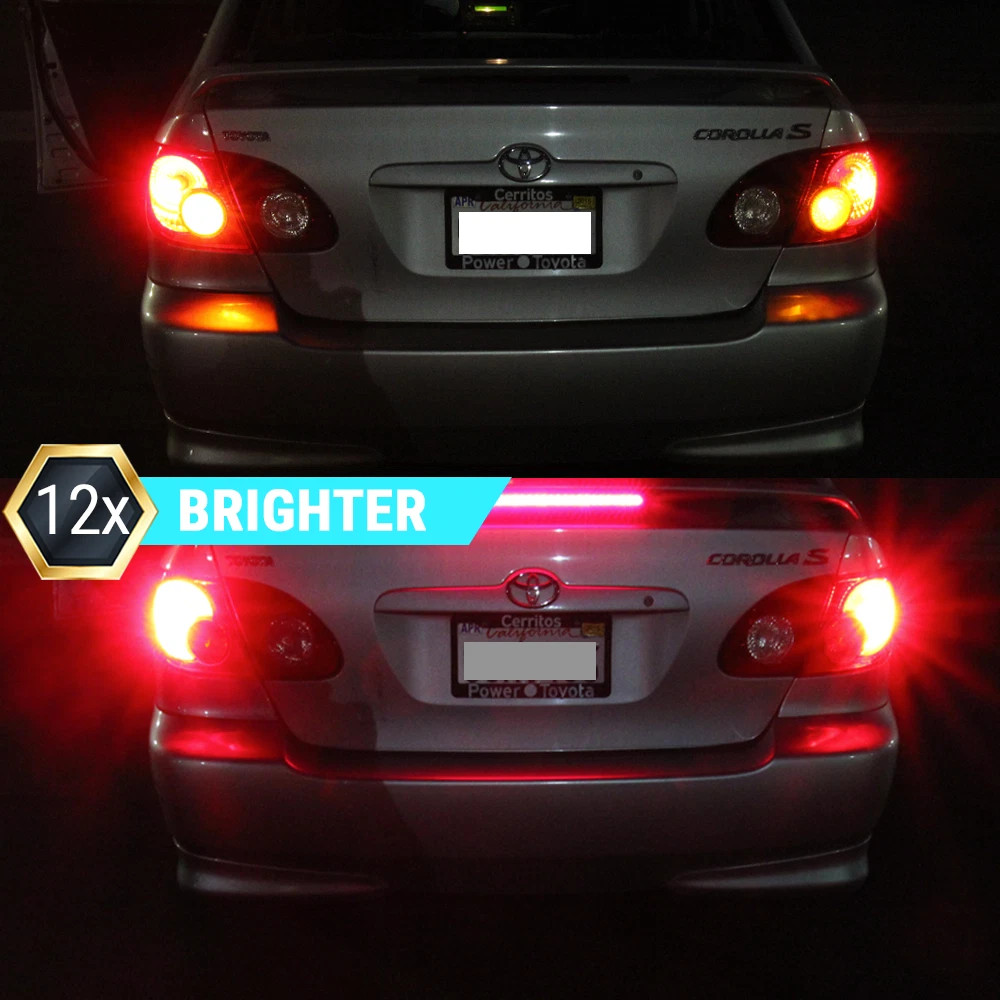 4PCS 7443 7440 LED Red Strobe Flash Blinking Brake Stop Tail Parking Light Bulbs