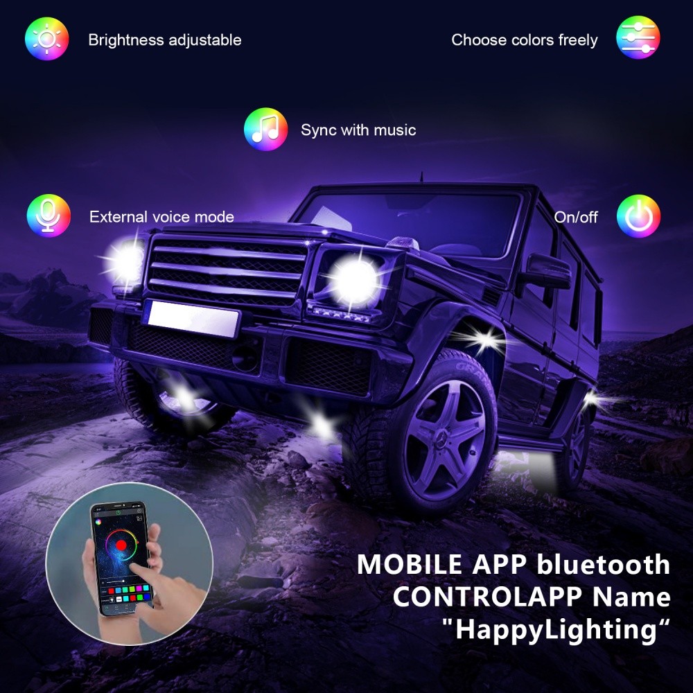 6 Pod RGB LED Rock Light Underbody Trail Rig Glow Lamp Offroad SUV Pickup Truck