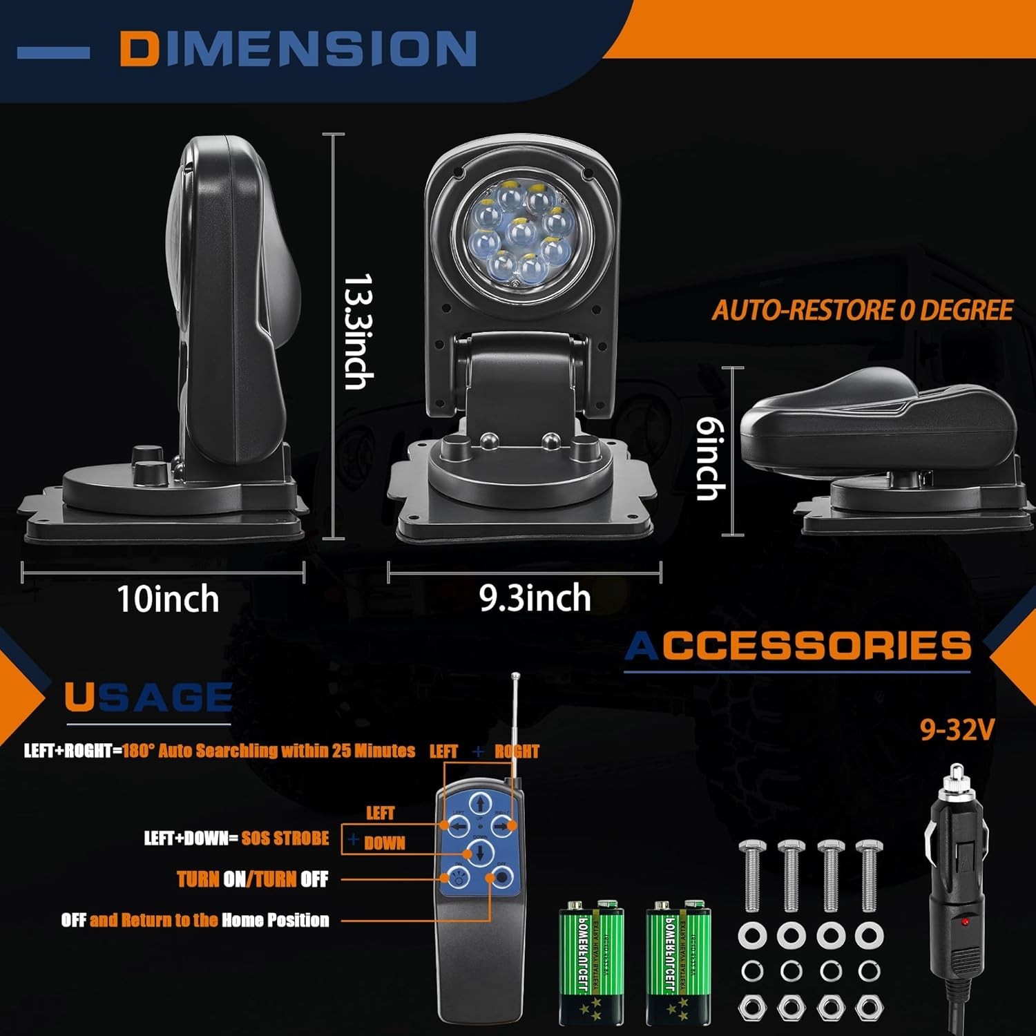 Versatile 360° Remote-Controlled LED Searchlight for Trucks & Boats, Rated