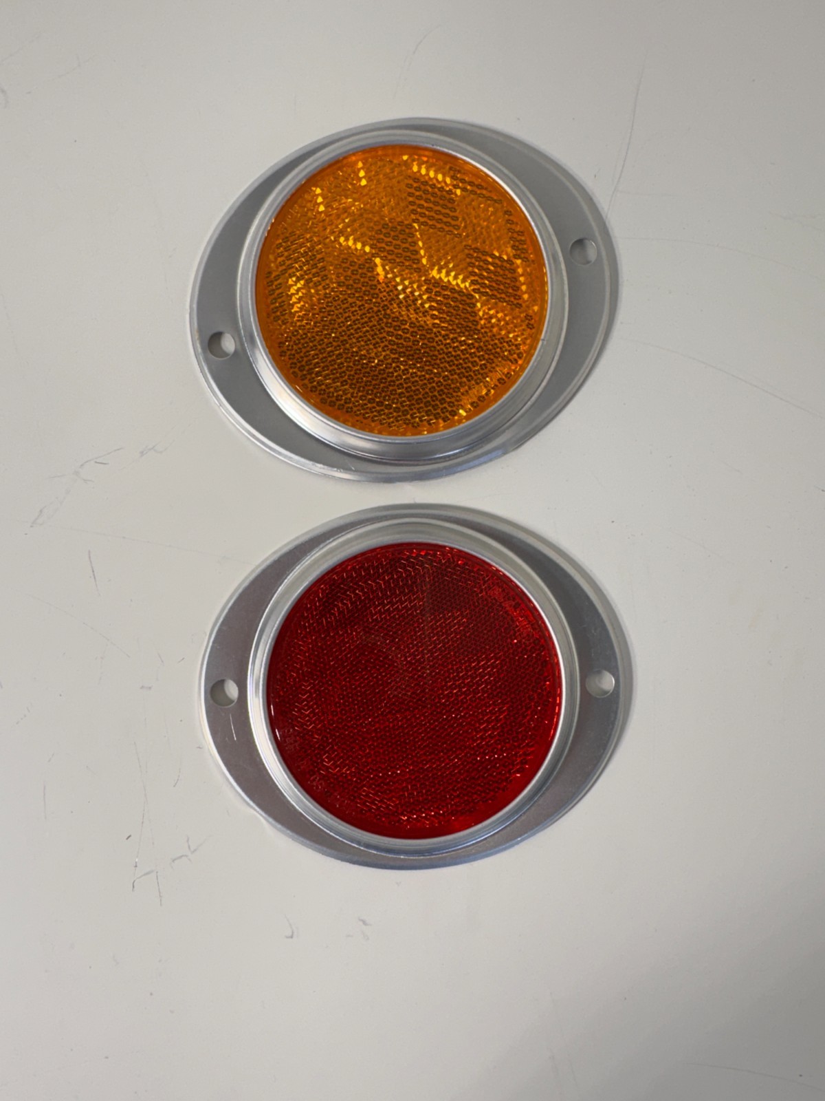 3 inch Round Aluminum Housing Reflectors Amber + Red Pair Military Trailer