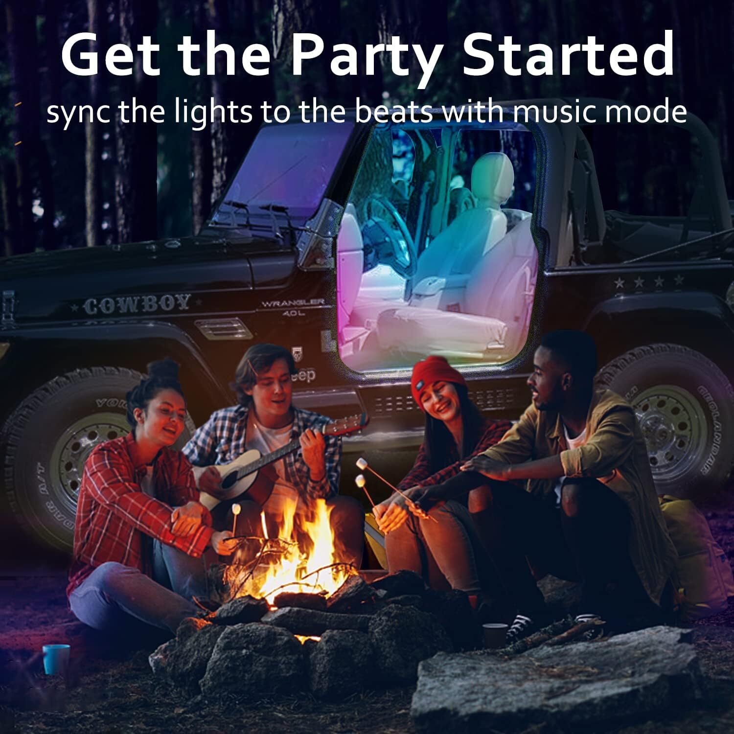 18-in-1 64 Colorful Symphony Car Ambient Interior LED Strip Lights APP Control