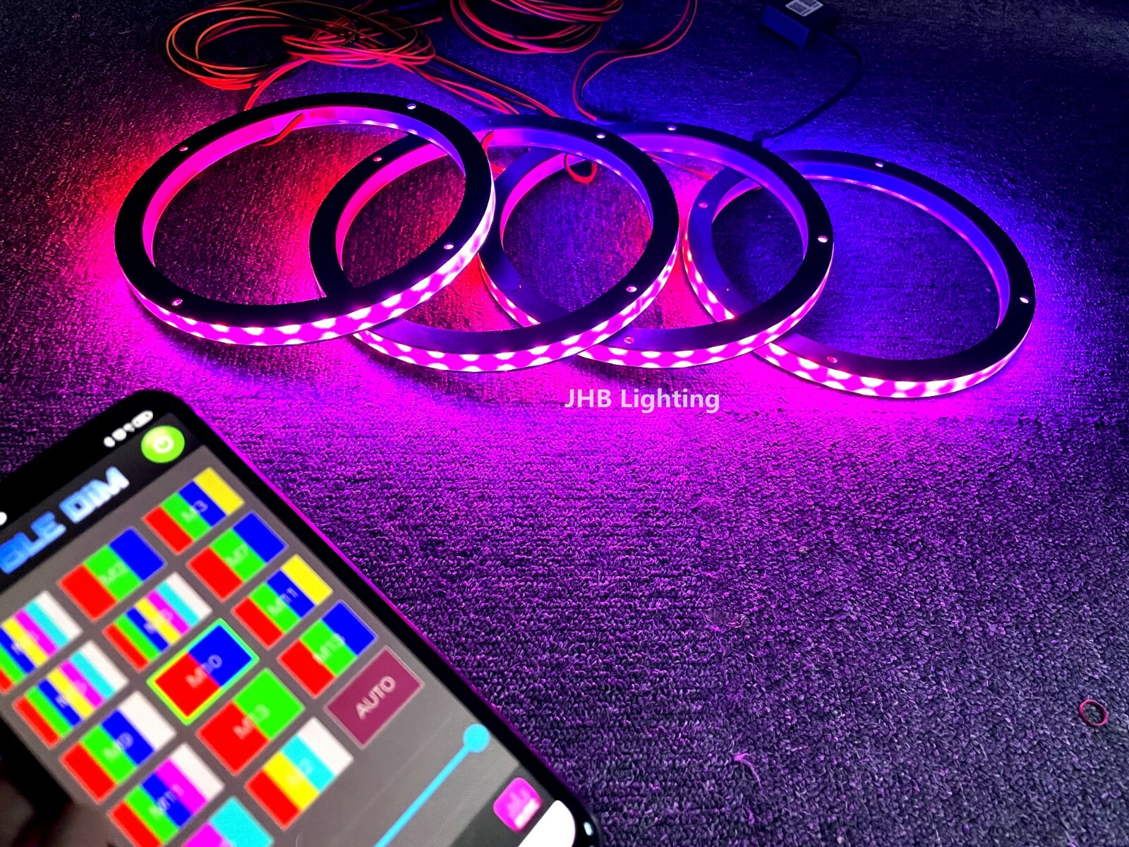 JHB 4PCS 6.5″ SET CHASING Flowing LED Remote Bluetooth Car Speaker Rings Lights