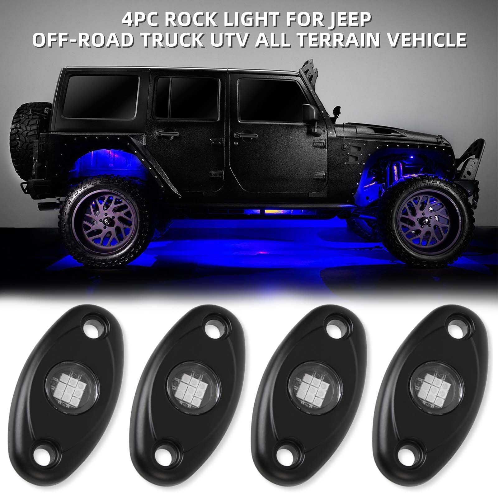 Blue 4 Pods LED Rock Lights Underbody Lamp For Yamaha Raptor 700 R YFM350 YFZ50