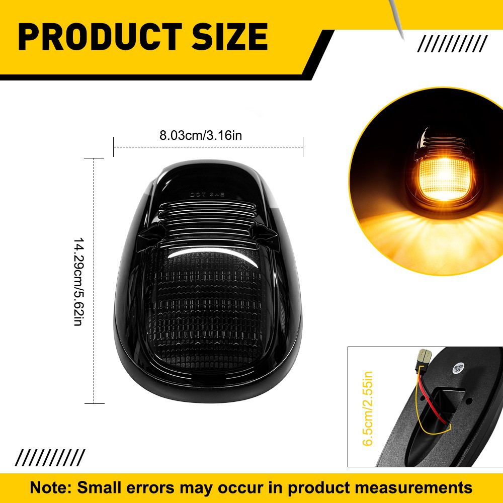 For 1999 2000 2001 Dodge Ram 1500 5xAmber/White LED Cab Roof Marker Lights Set