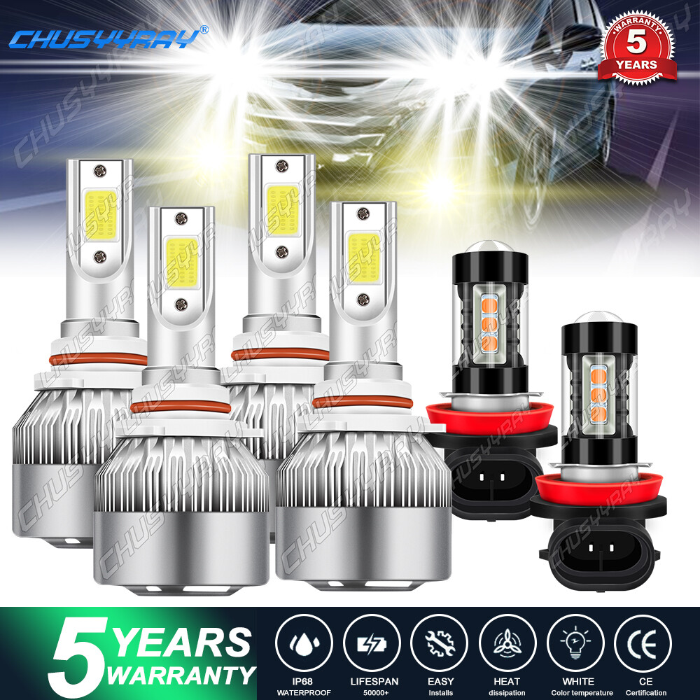 6PCS 9005 9006 H11 Combo COB LED Headlight Fog Bulbs 6000K+3000K High Low Beam