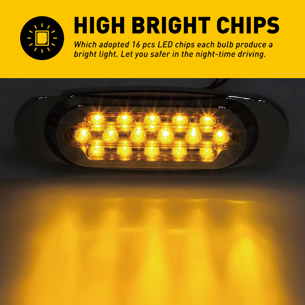 2X Amber 16-LED Trailer Side Marker Turn Signal Light Chrome Tail lights Durable