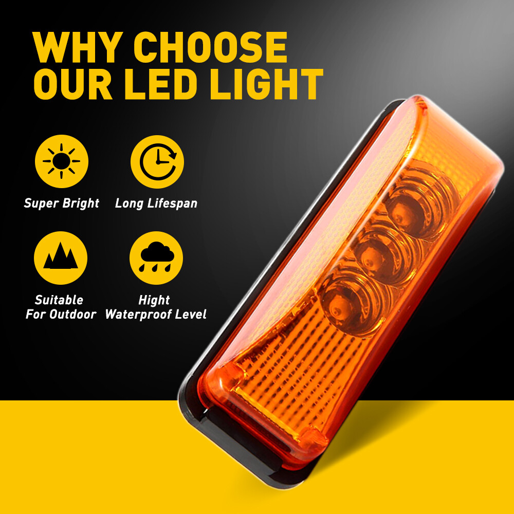 4PC LED Side Marker Lights Truck Trailer Daytime Running Tail Light Amber Lamp