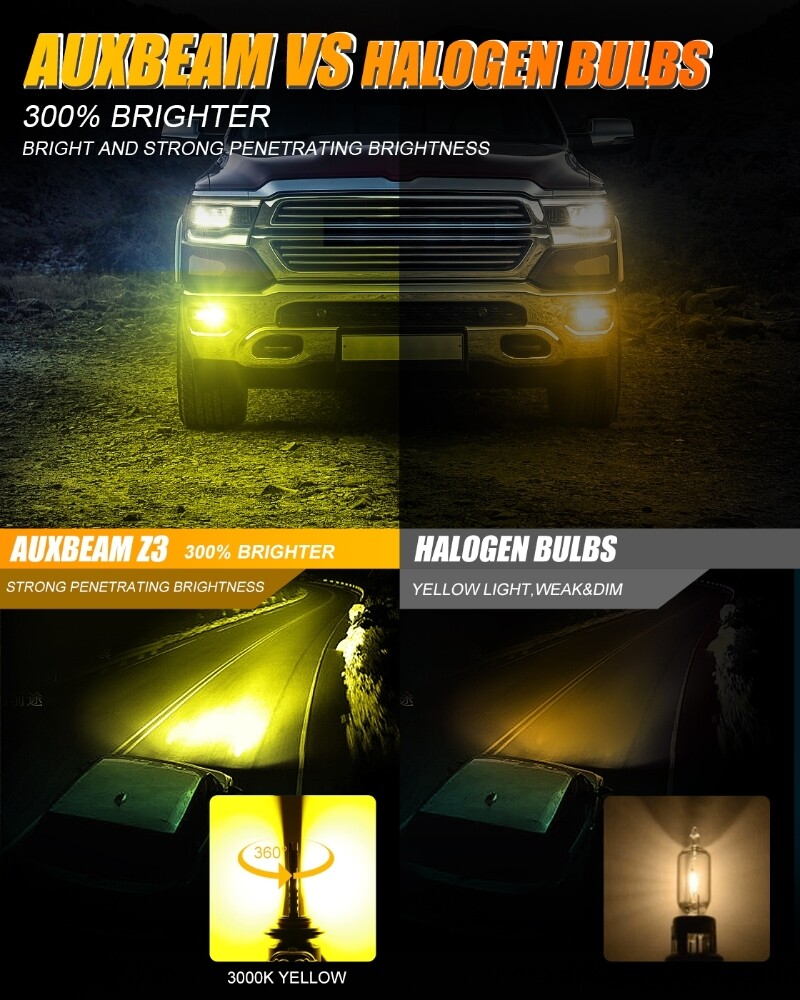 AUXBEAM 9145 9140 H10 LED Fog Light Bulbs 40W 8000LM 6000K/3000K Conversion Kit