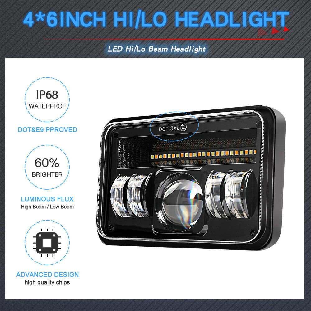4X 4×6″ LED Headlights Hi/Lo Halo DRL Fit Chevrolet Camaro Iroc-Z Z28 1982-1992