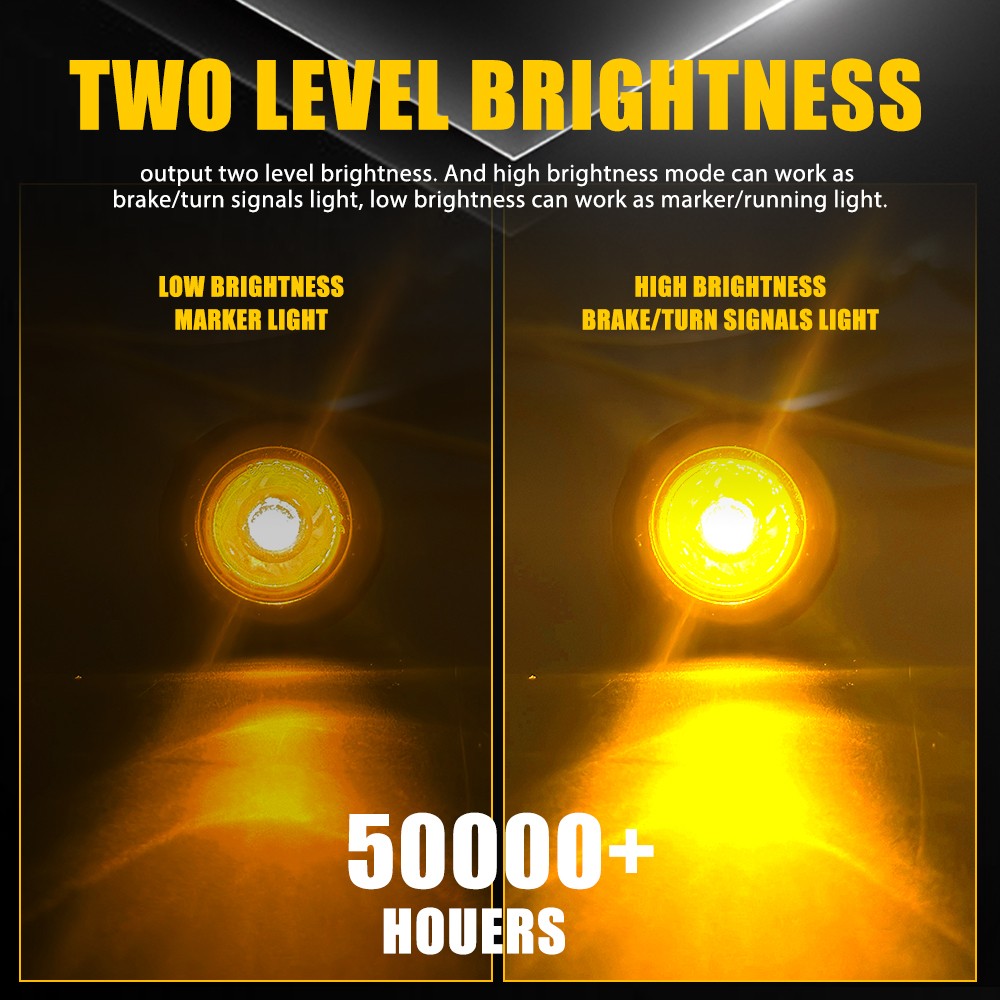10Pcs 3/4″ Round Amber LED 50000 Hours Lifespan Side Clearance Marker Lights 12V