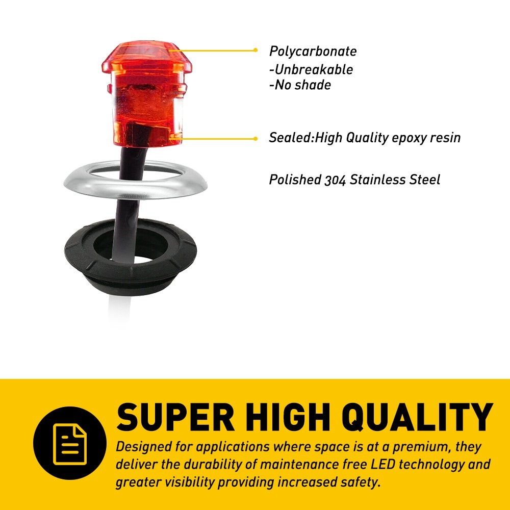 3/4″ Round Red LED Side Marker Lights With Stailness Base for Truck Trailer EXC