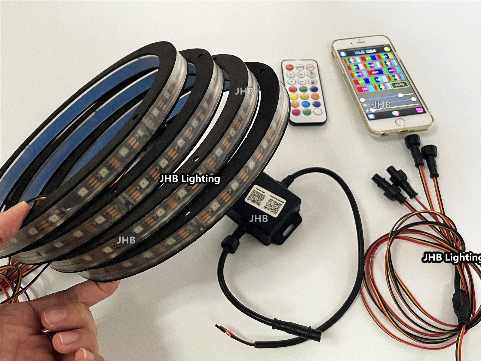 4PCS 8″ CHASING FLOW LED Rings 1/2″Spacer Remote+APP Loudspeakers SpeakerLights