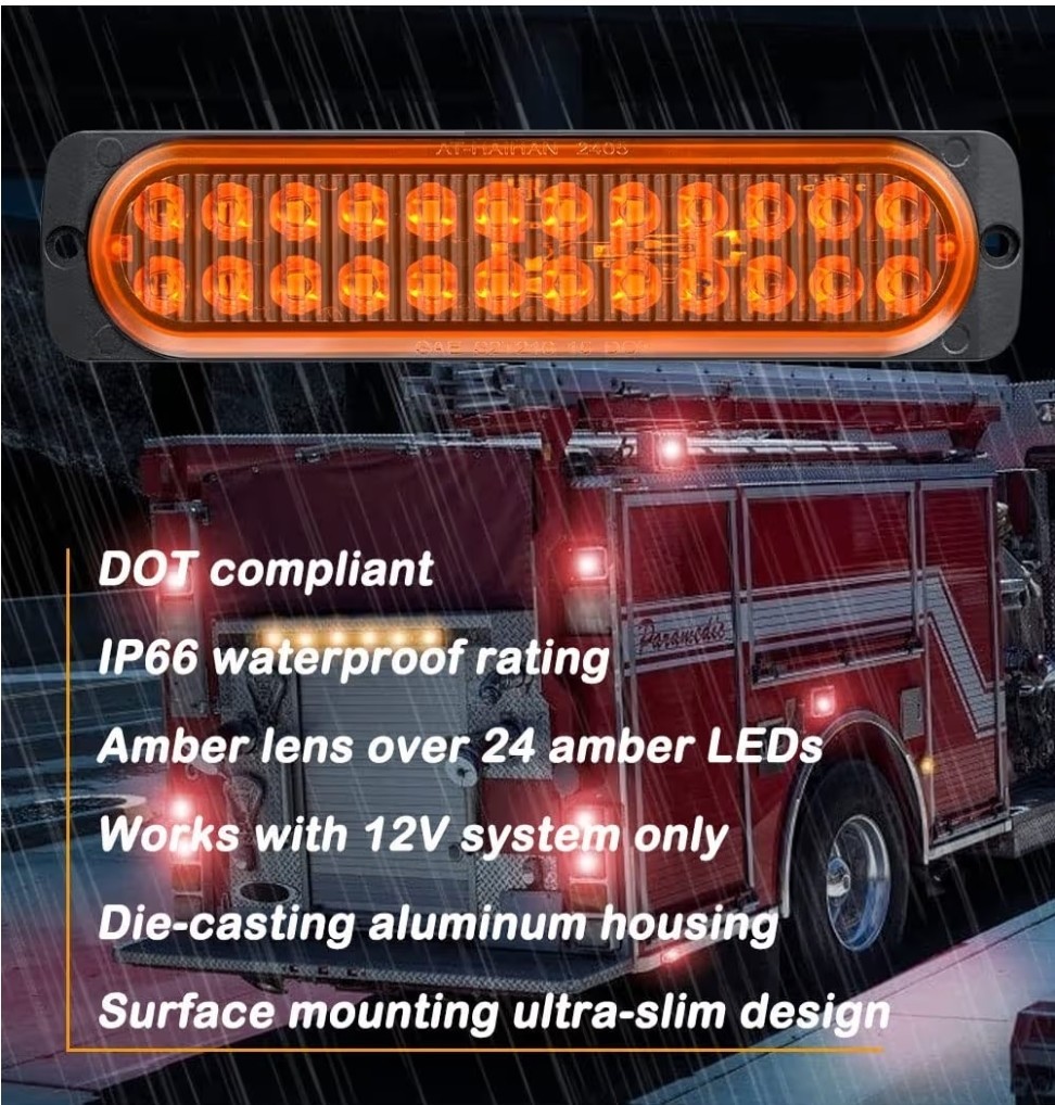 2 Aluminum Housing Amber LED Trailer Turn Signal 7.5 Inch, DOT Compliant