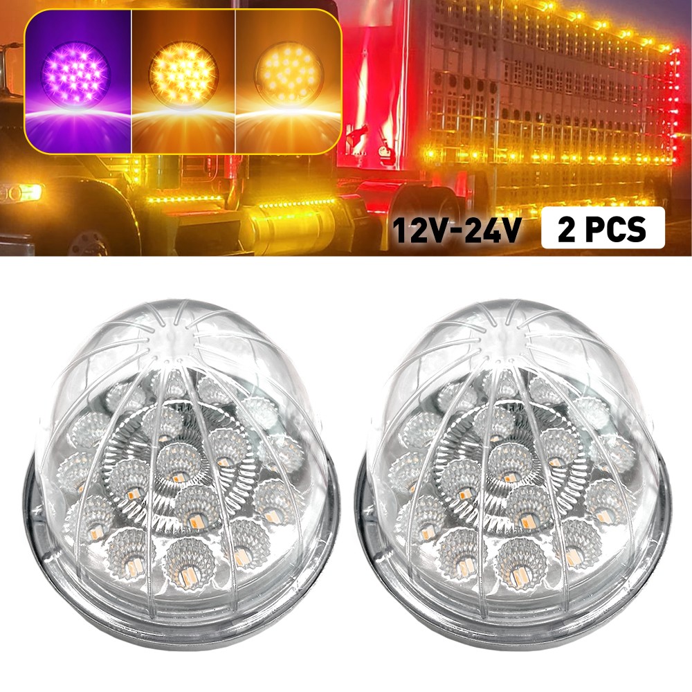 2X Amber Purple 17LED Watermelon Turn Signal Lights For Semi Trailer Heavy Truck