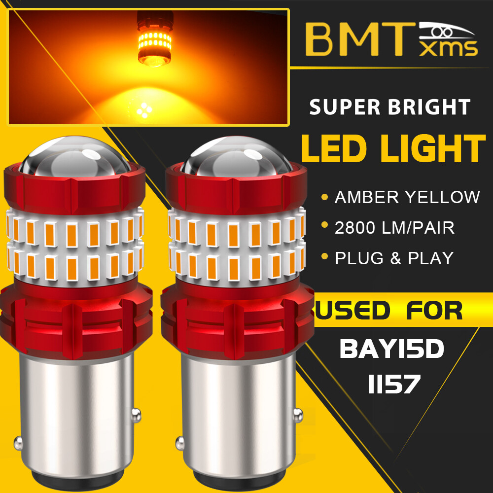2PCS 1157 Amber Yellow LED Turn Signal Parking Light Bulbs CANBUS Play Plug
